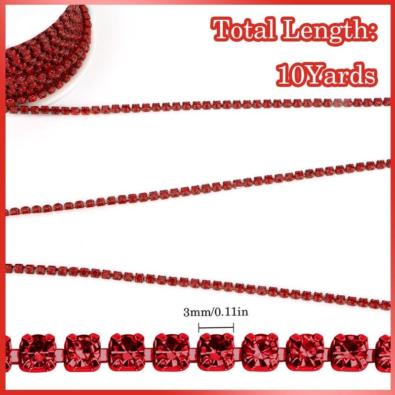Liwidon Rhinestone Chain 10 Yards Rhinestone Trim Dark Red Bling Diamond Rhinestones Strips 3mm Glitter Bling Crystal Rhinestones Close Chains Claw Cup Chains Trim for Sewing DIY Crafting Jewelry Clothes - Image 4